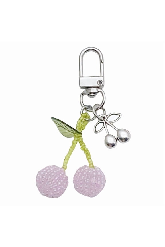 Cherry Beaded Keychain Pink Red Heart 7.5 cm Cute Handmade Crystal Bead Accessory for Women and Teens Bag Charm