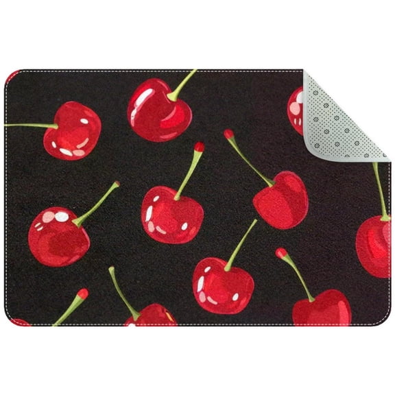 Cherry Berries on Black Background Entryway Rug, 2x3 Area Rug Indoor Door Mat Non-slip Washable Floor Carpet Rug for Bedroom Office Dining Room Bathroom