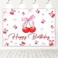 thumbnail image 1 of Cherry Birthday Backdrop Coquette Bow Birthday Background Cherry Girls Party Decorations Photo Booth Props, 1 of 6