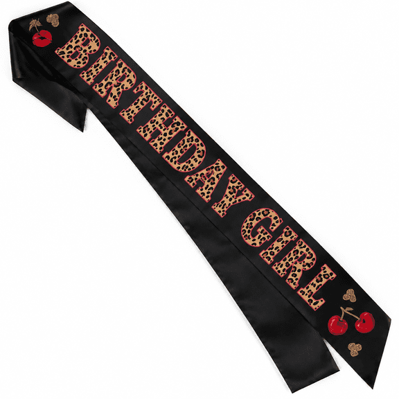 Cherry Birthday Girl Sash, Cheetah Print Birthday Decorations, Leopard & Cherry Print Sash, Girls Night Women Birthdays Party Decoration Supplies, Easy to Wear
