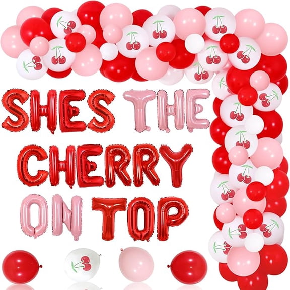 Cherry Birthday Party Decorations - Girls 'She's The Cherry On Top' Baby Shower & Birthday Balloon Garland Kit - Fruit Theme Party Supplies
