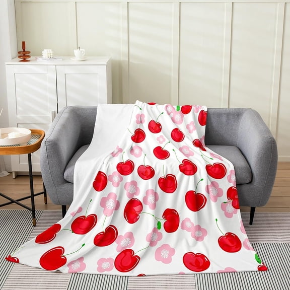 Cherry Blanket Fluffy Throw Blanket For Couch Bed Soft Fleece Microfiber Blanket