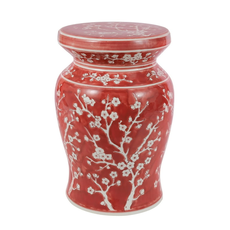 JONATHAN Y Cherry Blossom Ceramic Garden Stool, Red/White