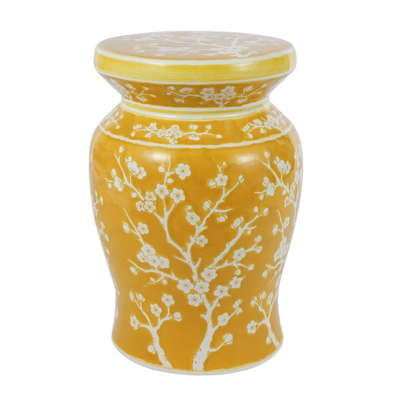 JONATHAN Y Cherry Blossom 17.75" Ceramic Garden Stool, Yellow/White