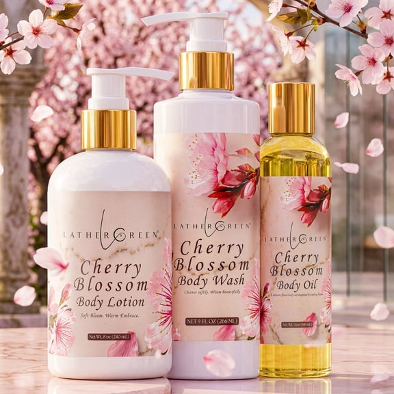 Cherry Blossom 3-Piece Body Care Set | Body Wash, Lotion & Oil
