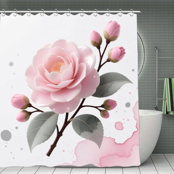 Cherry Blossom And Hummingbird Print Shower Curtain,Modern Fabric Waterproof Shower Curtain Set with Hooks 70.8×70.8Inch (180×180cm)