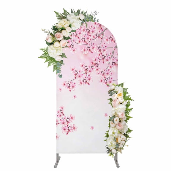 Cherry Blossom Arch Backdrop Cover 4FT, Gradient Tree Pink Flower Plant Spandex Fitted Stretchy Arch Stand Covers, Round Top Chiara Backdrop Cover for Wedding Party Birthday Baby Shower