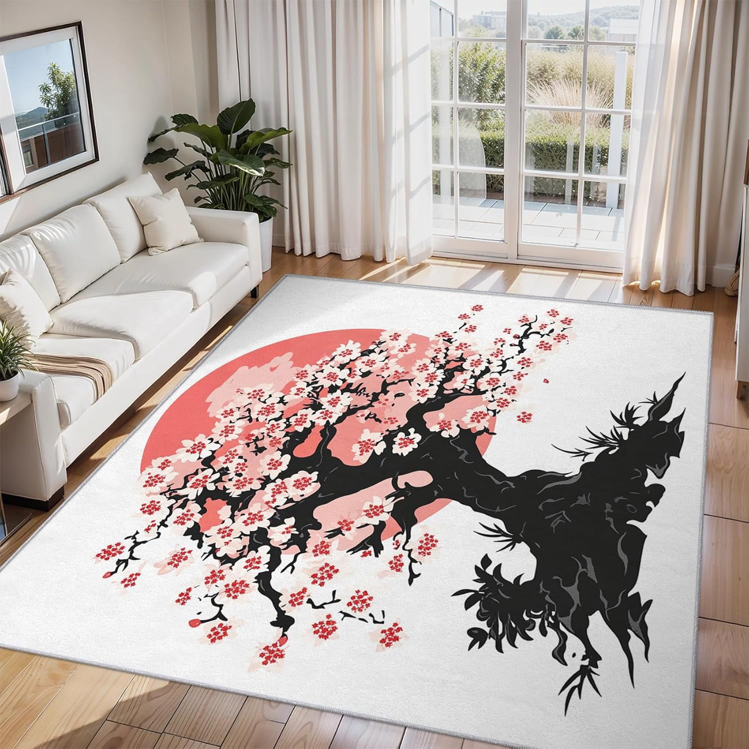 Sakura Rug Cherry Blossom Area Rug, Japanese Sakura Floral Art Indoor Carpet ...