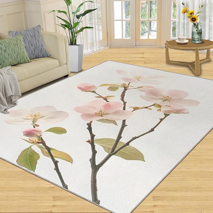 Pink Bloom Rug Cherry Blossom Area Rug, Pink Floral Rug, Pink Cherry Blossom Rugs for ...
