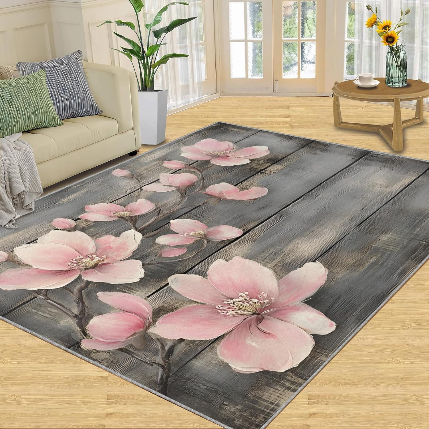 Cherry Blossom Area Rug, Rustic Wood Grain Rugs for Living Room ...