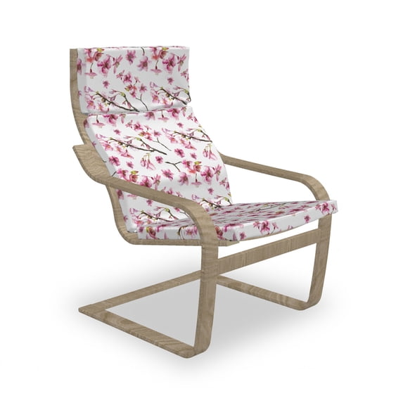 Cherry Blossom Armchair Pad and Slipcover, Watercolor Style Oriental Pattern with Sakura Branch, 1 Piece Soft Cushion Replacement with Removable Cover, Hot Pink Green Brown, by Ambesonne