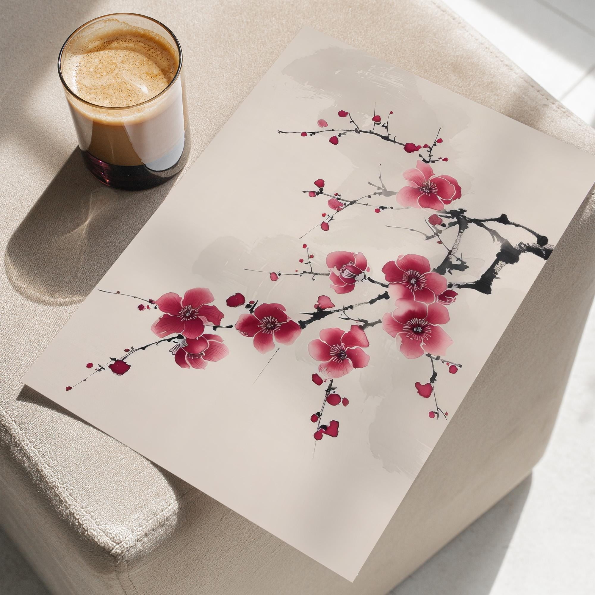 Cherry Blossom Art Print Poster Flowers Japanese Flower Botanical Art ...