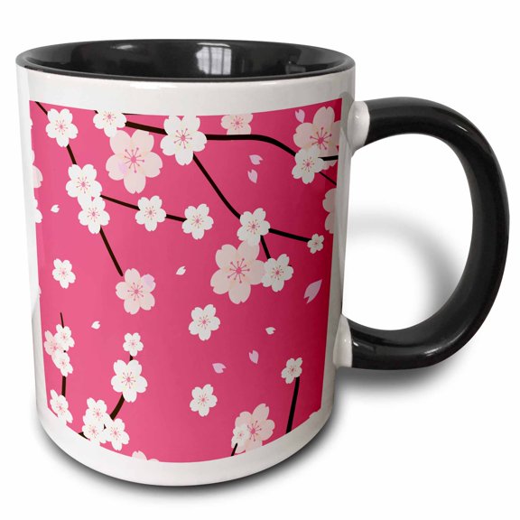 3drose, Cherry Blossom Asia Flower of Spring in Sakura Design, 11oz Two-tone Black Mug
