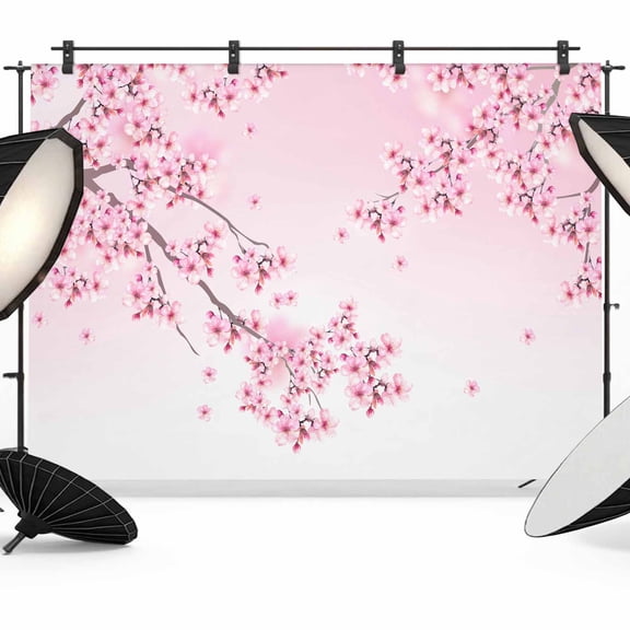 Cherry Blossom Backdrop for Photoshoot, Photography Photo Studio Background Wall Backdrop, Gradient Tree Pink Flower Plant Back Drop Banner Panel for Portraits Wedding Live Streaming Decor 7x5Ft