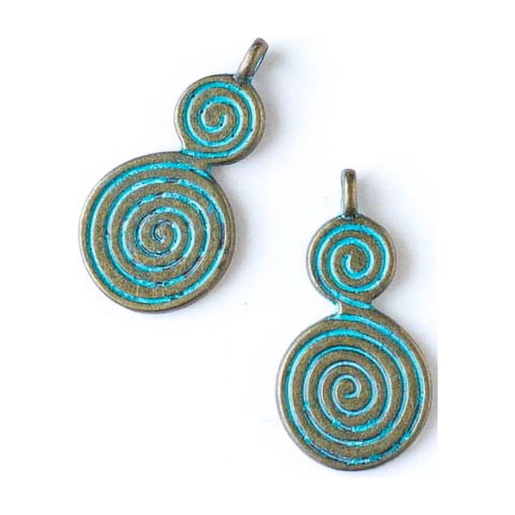 Cherry Blossom Beads 14x27mm Green Bronze Colored Pewter Double Swirl Charm - 10 per bag