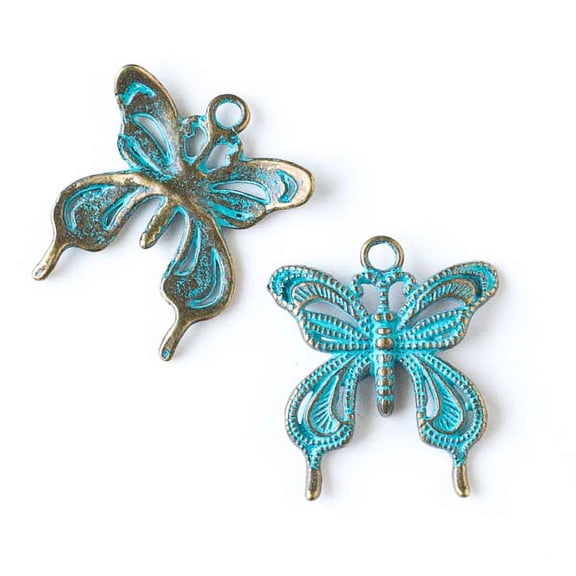 Cherry Blossom Beads 23x26mm Green Bronze Colored Pewter Butterfly Charm - 10 per bag