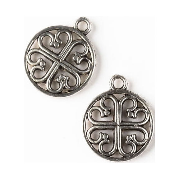 Cherry Blossom Beads Silver Pewter 14x17mm Four Hearts Clover Coin Charm - 10 per bag