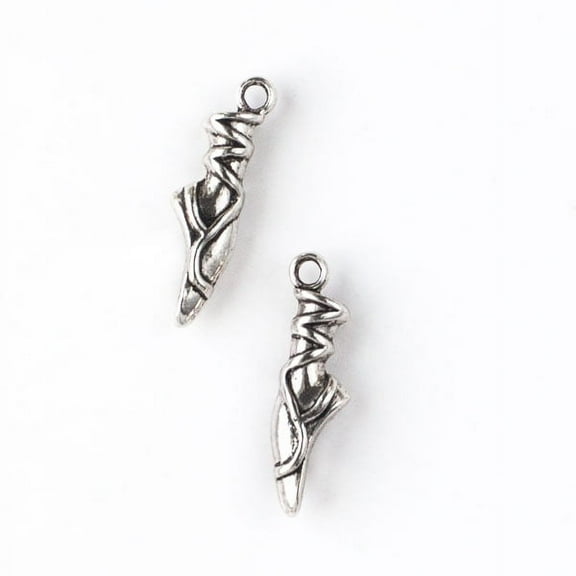 Cherry Blossom Beads Silver Pewter 6x22mm Ballet Slipper Charm - 10 per bag