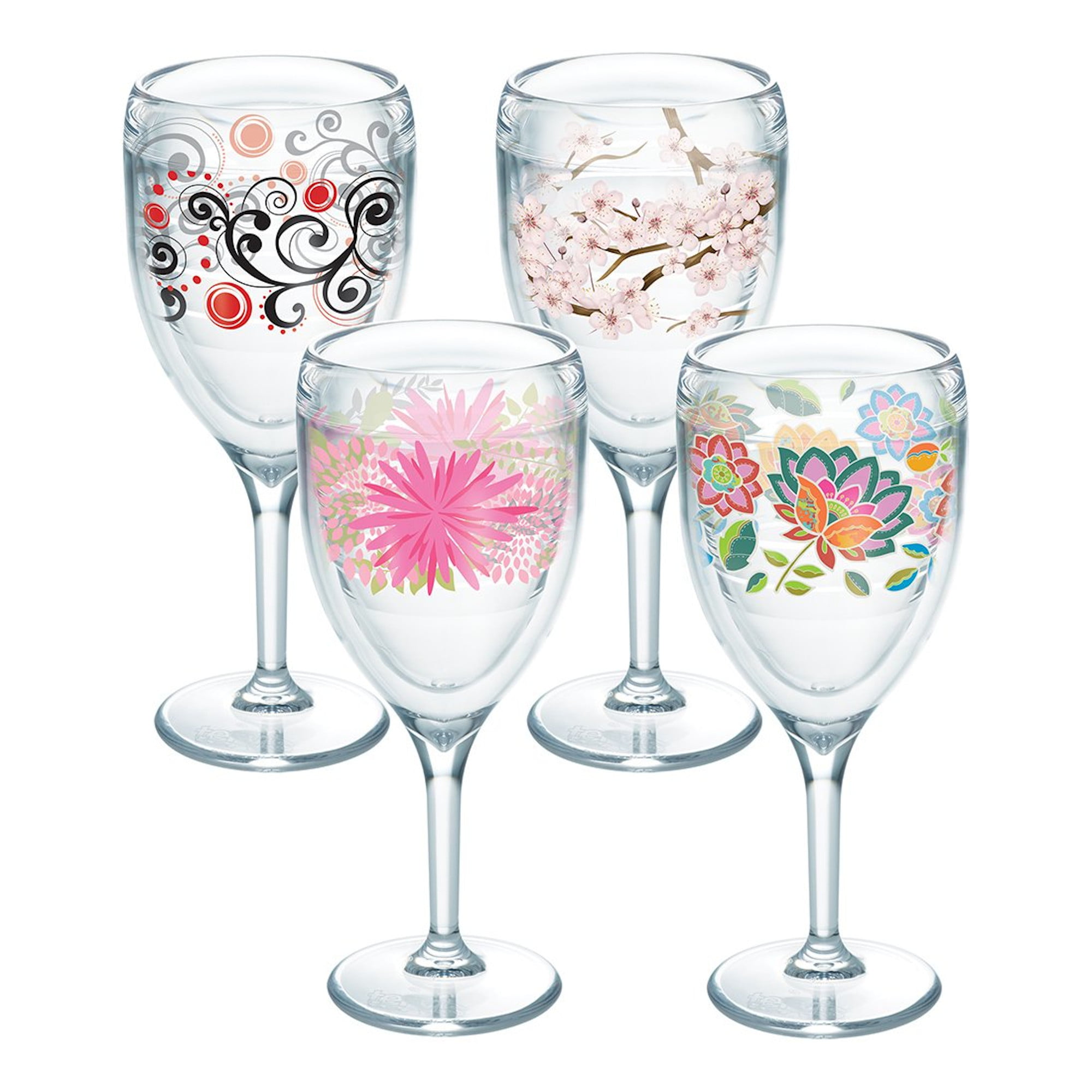 Cherry Blossom Berry Swirlwind Pink Boho 4 Pack 9 oz Wine Glass 
