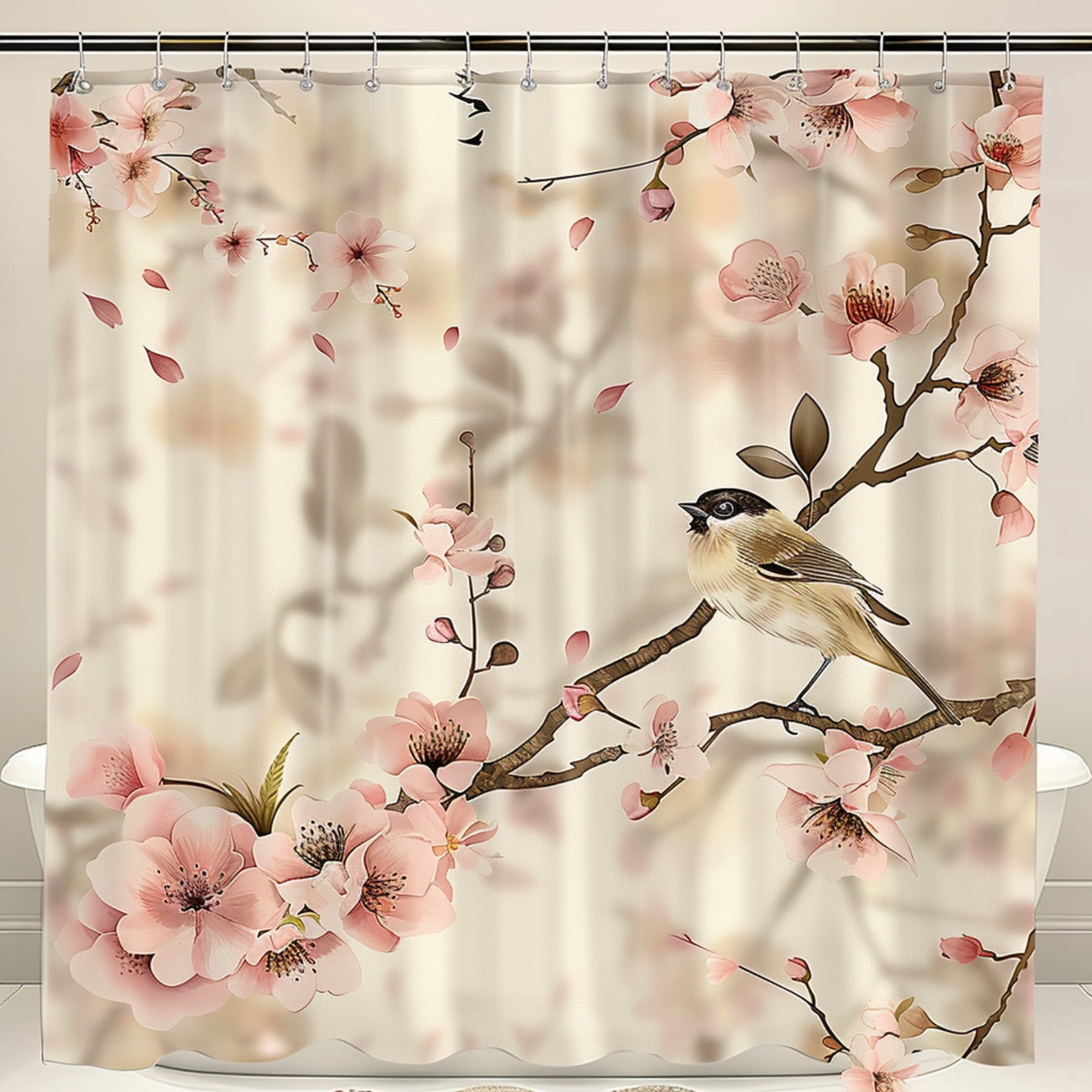 Cherry Blossom Bird Floral Shower Curtain NatureInspired Design with Chinese Cultural Themes