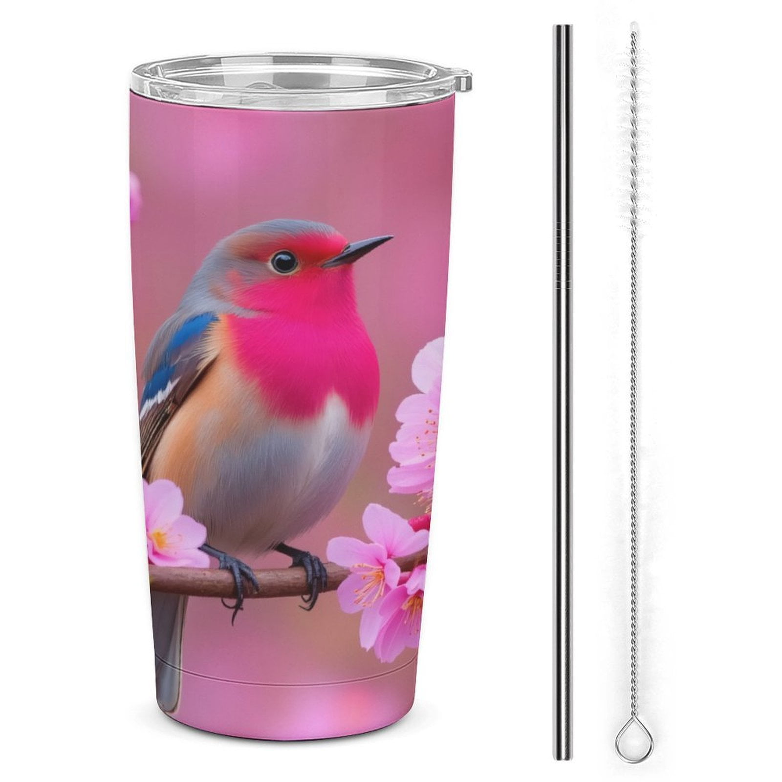 Cherry Blossom Bird Print 20oz Tumbler with Lid And Straw Insulated Mug