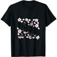 thumbnail image 1 of Cherry Blossom Black Samurai Skull Pink Flower T-Shirt, 1 of 5