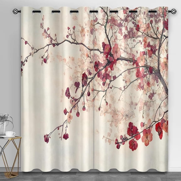 Cherry Blossom Blackout Curtains for Bedroom Living Room, Japanese Curtains Home Decor, Spring Window Treatments, Thermal Grommet Oriental Style Drapes-42"W x 45"L (Pack of 2)