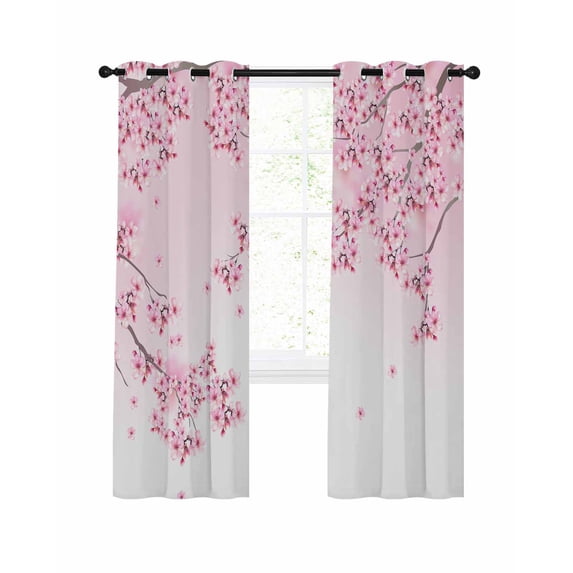 Cherry Blossom Blackout Curtains, Light Blocking Print Window Curtains, Gradient Tree Pink Flower Plant Thermal Insulated Window Drapes for Living Room Kitchen Cafe 2 Panels, 84"W x 63"L