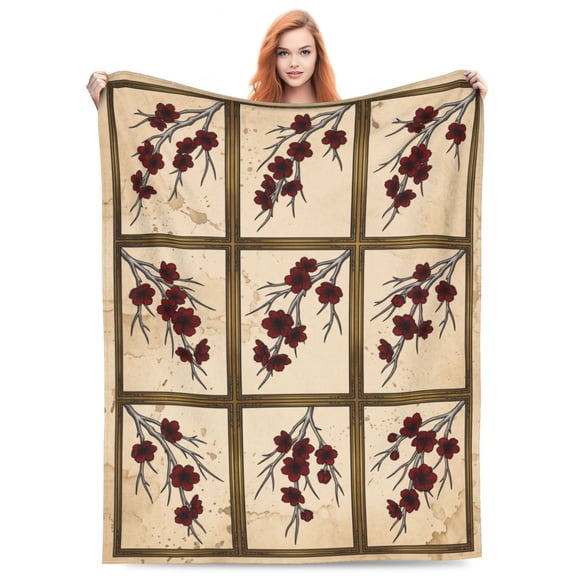 Cherry Blossom Blanket, Floral Throw Blanket, Soft Cozy Flannel Blanket, Lightweight Flower Blanket for Sofa Couch Bed 50x40
