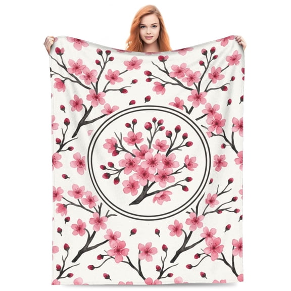 Cherry Blossom Blanket, Floral Throw Blanket, Soft Cozy Flannel Blanket, Lightweight Flower Blanket for Sofa Couch Bed 50x40