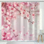 Cherry Blossom Bliss: Elegant Pink Shower Curtain Set with Romantic Floral Design for a Serene Bathroom Sanctuary