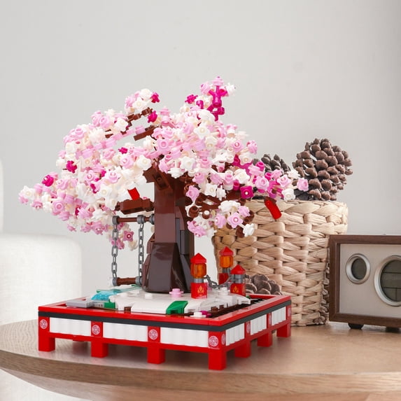 Cherry Blossom Bonsai Tree Building Blocks Set Flower Tree Bricks Building Kit STEM Construction Toys with Chain Rotating Swing Figurines