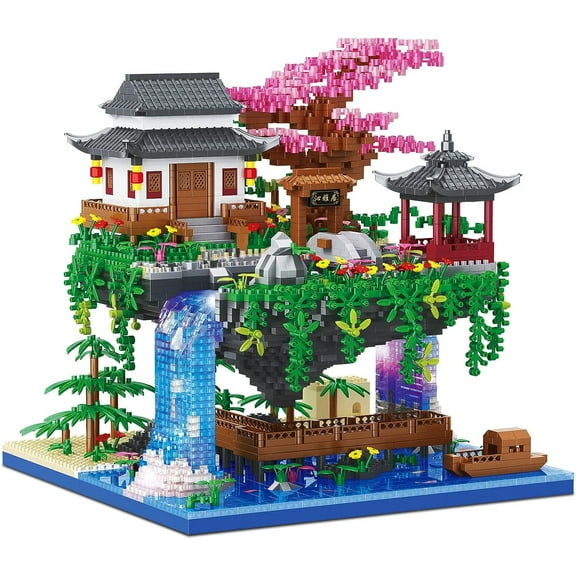 Cherry Blossom Bonsai Tree Building Set, Architecture of Peach Blossom Pond Building Set, Collectible Models Gifts for Teens Adults 14+ (3320 PCS)