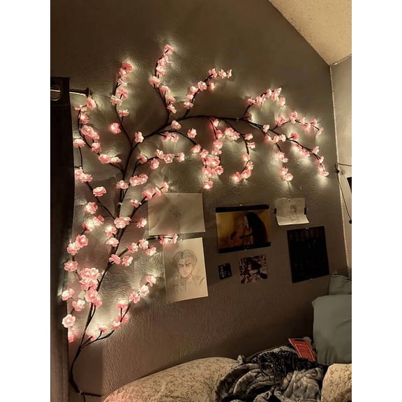 Cherry Blossom Branch LED Light, USB Powered, 8 Flashing Modes, Soft & Bendable, Indoor Outdoor Decor for Living Room, Bedroom, Wall, Wedding, Party, Valentine's Day, Birthday, Graduation Gifts