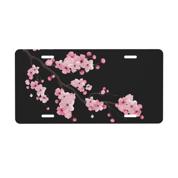 Cherry Blossom Branch License Plate with 4 Holes,Novelty Aluminum Metal Car Plate Vanity Tag Decorative Car Front Accessories for Women Men,6x12 Inches