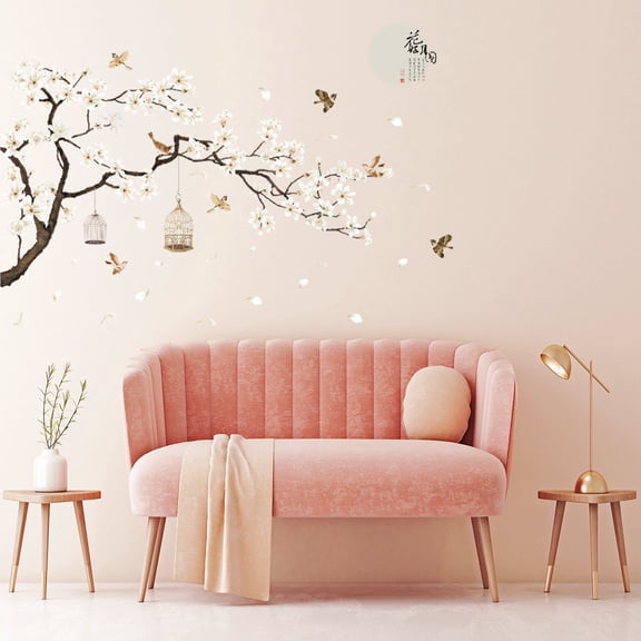 Cherry Blossom Branch Wall Stickers Decals Peel and Stick Bedroom Living Room Flower murals DIY Removable tree Walls dcor Floral Bird Furniture Art Removable Nursery Baby