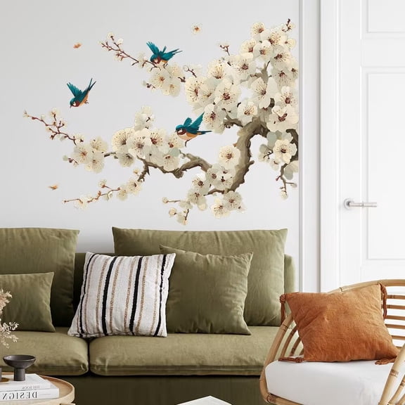 Cherry Blossom Branch Wall Stickers Decals Peel and Stick Bedroom Living Room Flower murals DIY Removable tree Walls dcor Floral Bird Furniture Art Removable Nursery Baby