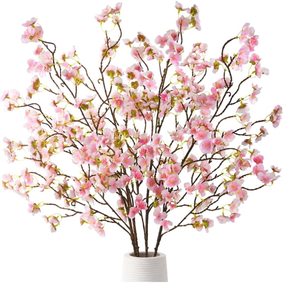 Cherry Blossom Branches, Faux Silk Cherry Blossom Flowers, Long Stems Fake Flowers Vase Arrangement for Home Wedding Decor (4PCS, Champagne, 41")