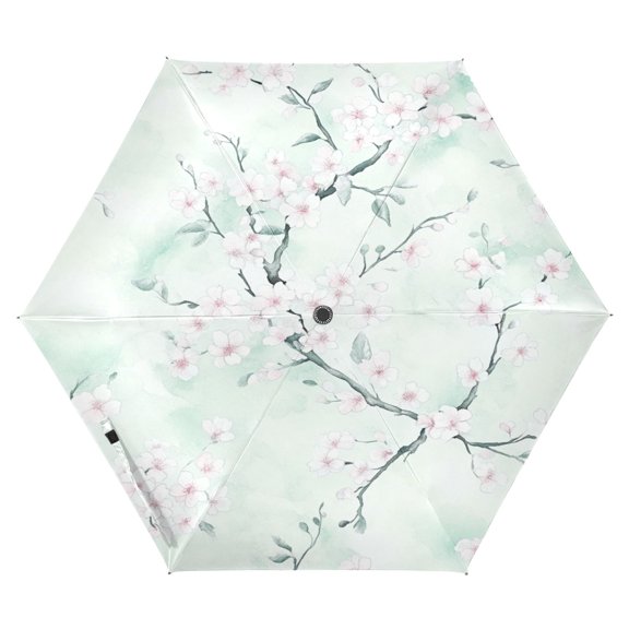 Cherry Blossom Branches Folding Umbrella UV50+ Waterproof Sun Protection Auto Open Close Compact Fiberglass Frame