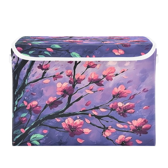 Cherry Blossom Branches Large Storage Bins with Linen Collapsible Lid Storage Box 16.7 x 12.6 x 11.8in