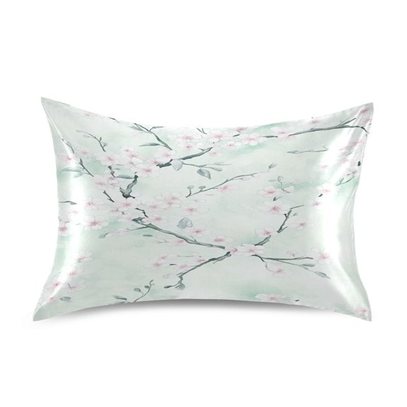 Cherry Blossom Branches Satin Pillowcase 20''x40'' Double-Sided Print Soft Wrinkle Resistant
