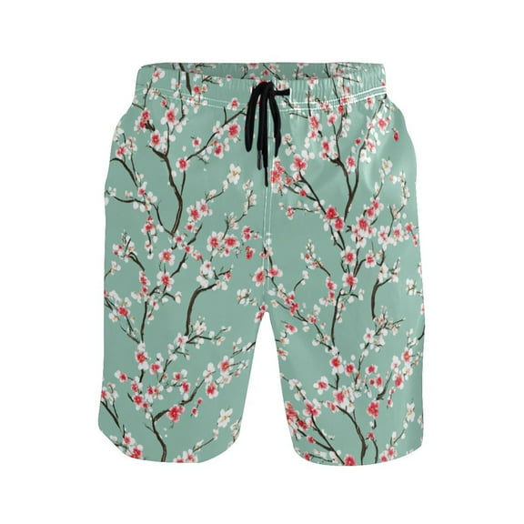 Cherry Blossom Branches Small Size Men's Quick Dry Beach Shorts with Mesh Lining, Lightweight