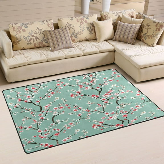 Cherry Blossom Branches Soft Polyester Area Rug 31''x20'', Non Slip, Memory Foam, Water Absorbent