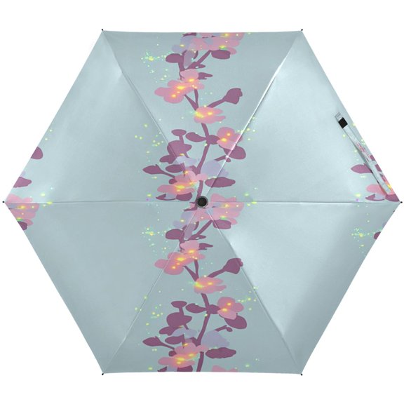 Cherry Blossom Branches Umbrellas for Sun Auto Open Close UV50+ Waterproof 5-Fold Compact Fiberglass Frame