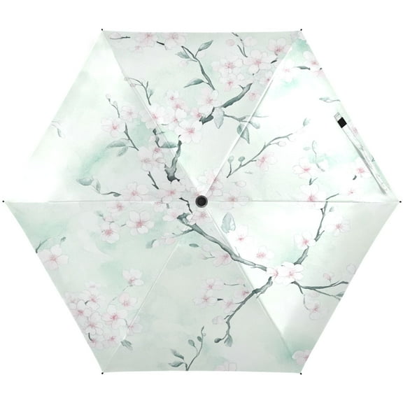 Cherry Blossom Branches Umbrellas for Sun Auto Open Close UV50+ Waterproof 5-Fold Compact Fiberglass Frame