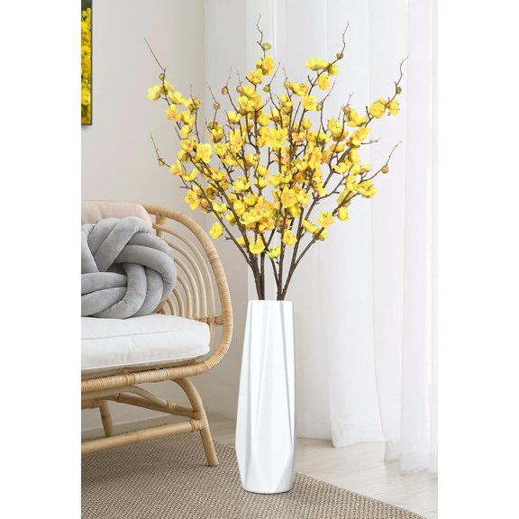 Cherry Blossom Branches for Vases, 36'' Faux Cherry Blossom Tree Decor with Long Stems, Artificial Flowers for Spring Home Indoor Outdoor Decoration (Yellow)