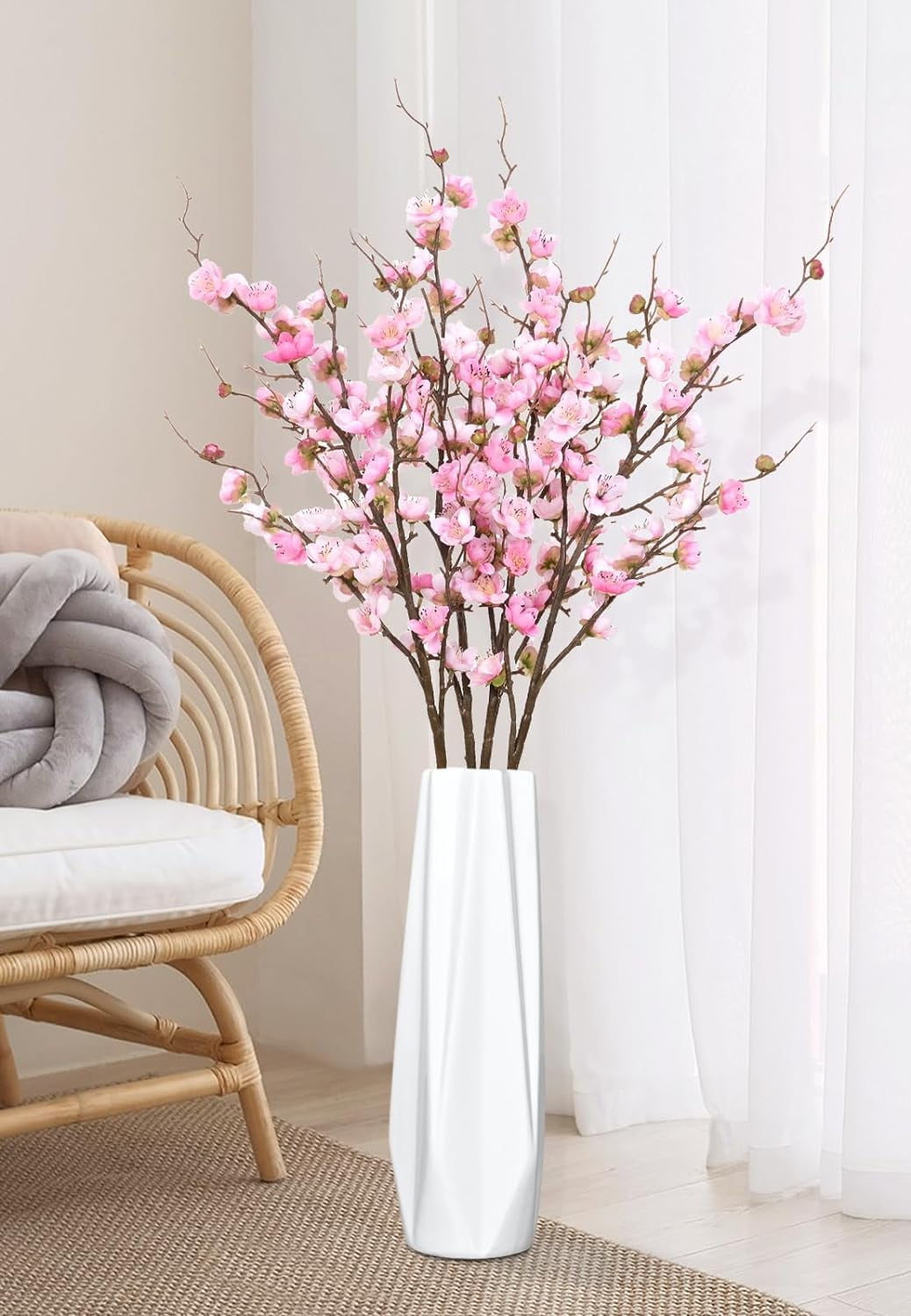 Cherry Blossom Branches for Vases, 36'' Faux Cherry Blossom Tree Decor with Long Stems, Artificial Flowers for Spring Home Indoor Outdoor Decoration (Yellow)