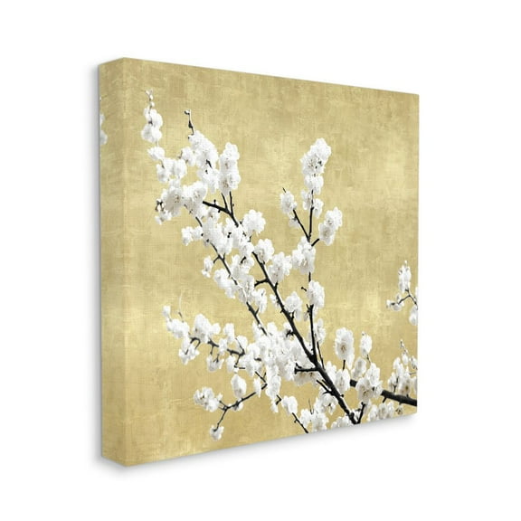 Cherry Blossom Branches over Neutral Tan Botanical & Floral Gallery-Wrapped Canvas Print Wall Art, 17x17