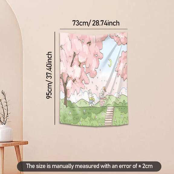 Cherry Blossom Bunny Tapestry 37x29 inches Kawaii Wall Hanging for Bedroom Living Room Dorm Decor Soft Polyester Art Print