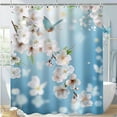 Cherry Blossom Butterfly Shower Curtain Blue Floral Bathroom Decor